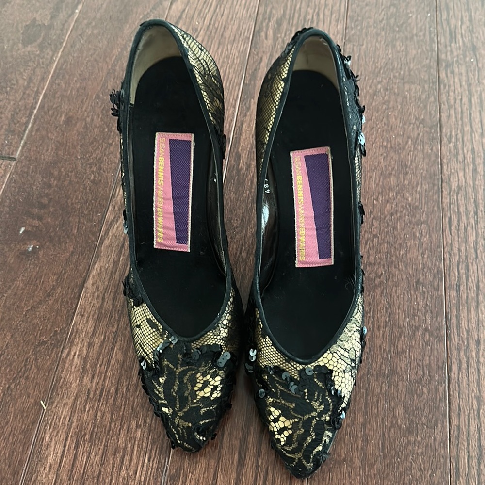 Black and gold sequin heels